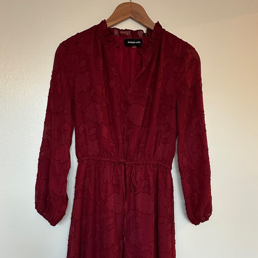 Sugarlips Burgundy Long Sleeve Maxi Dress
